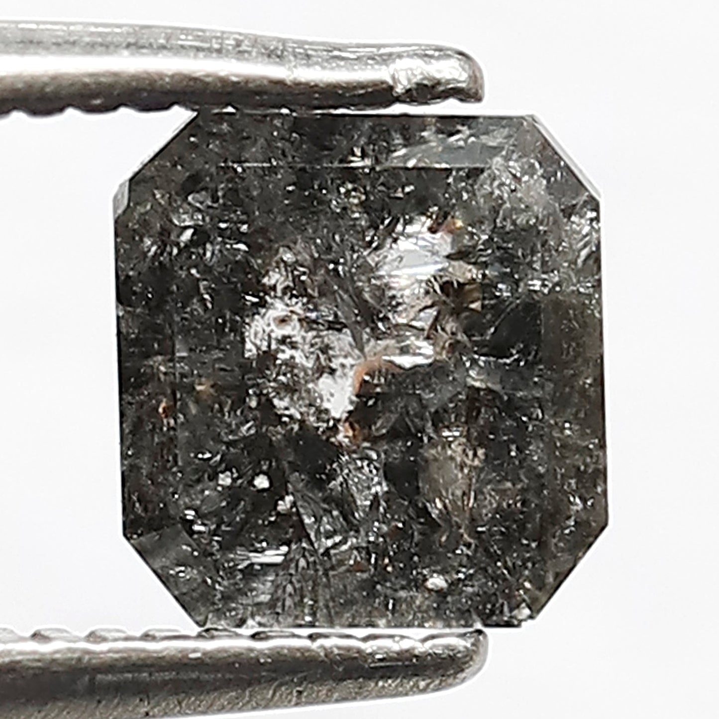 6 MM Asscher Shape Diamond Loose Natural 1.07 CT Earth Mined Grey Black Color Salt and Pepper Diamond Prong Setting Wedding Ring