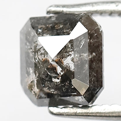 6 MM Asscher Shape Diamond Loose Natural 1.07 CT Earth Mined Grey Black Color Salt and Pepper Diamond Prong Setting Wedding Ring