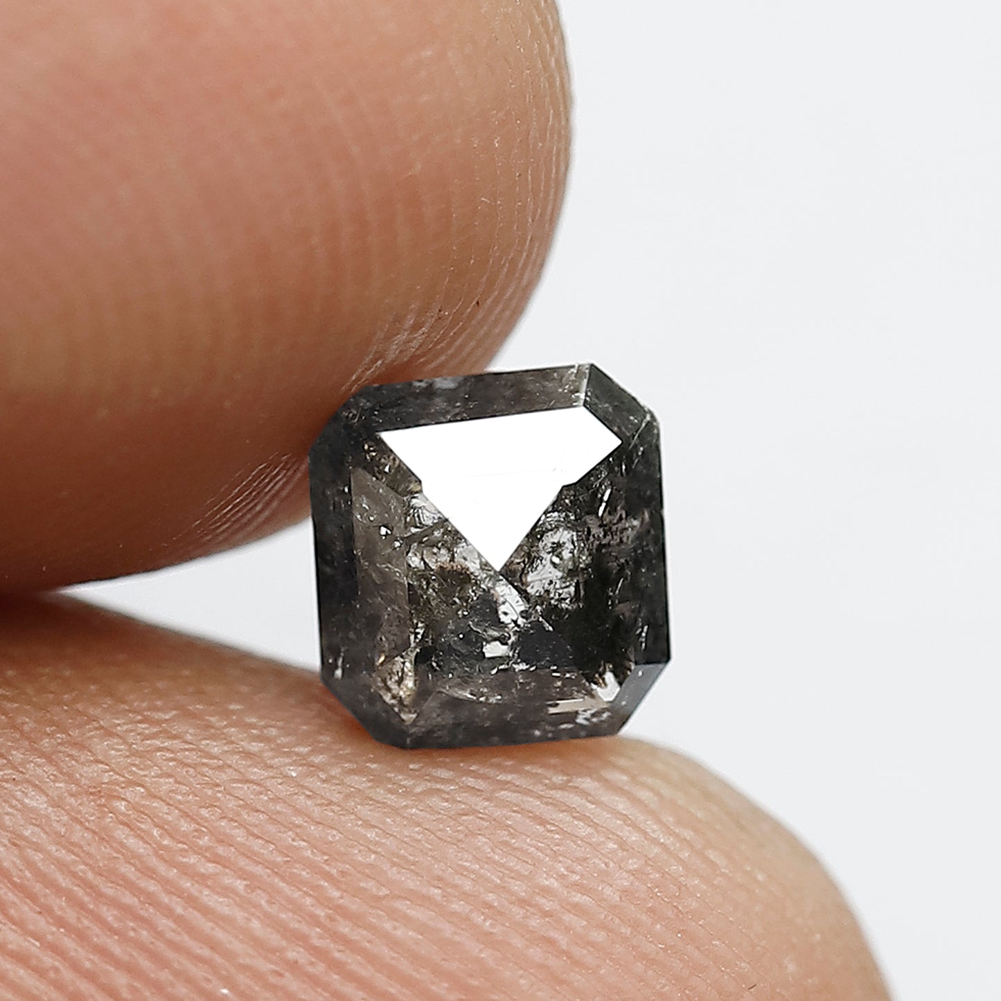 6 MM Asscher Shape Diamond Loose Natural 1.07 CT Earth Mined Grey Black Color Salt and Pepper Diamond Prong Setting Wedding Ring