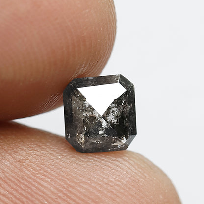 6 MM Asscher Shape Diamond Loose Natural 1.07 CT Earth Mined Grey Black Color Salt and Pepper Diamond Prong Setting Wedding Ring
