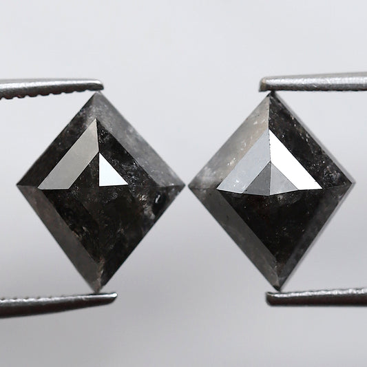 4.01 Ct Kite Shape Salt and Pepper Diamond Pair, Natural Gray Black Loose Diamonds, Earth Mined Gems for Earrings