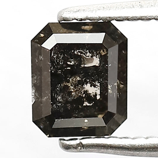 0.87 CT Earth Mined Emerald Shape Diamond Grey Black Color 5.60 MM Salt and Pepper Loose Natural Diamond for Engagement Ring