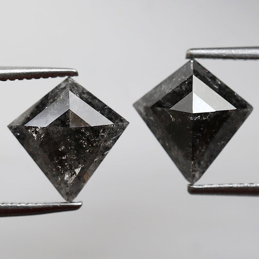 3.09 Ct Pair of Kite Cut Salt and Pepper Diamonds, 9.50 x 9.20 mm Natural Gray Black Loose Diamonds for Earring Making
