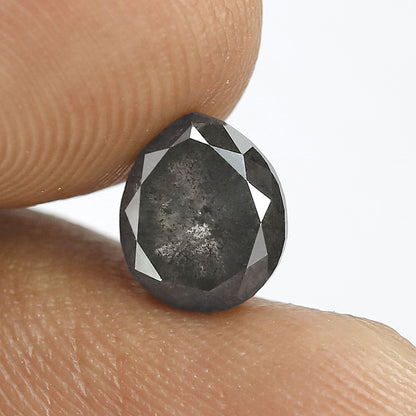 1.73 CT Natural Pear Shape Conflict Free Diamond, 7.30 mm Gray Black Salt and Pepper Diamond For Engagement Ring