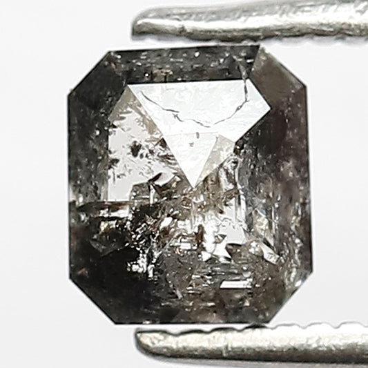 0.71 CT Emerald Shape Diamond 5.7 MM Grey Black Color Ethically Sourced Salt and Pepper Loose Natural Diamond Bespoke Design Ring