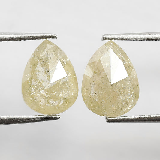 3.29 CT Pear Shape Yellowish Rustic Salt and Pepper Diamond Pair
