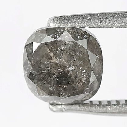 1.08 CT, 5.50 x 5.50 mm Cushion cut Salt and Pepper Diamond, Natural Gray Black Translucent Loose Diamond For Anniversary Ring