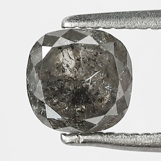 1.08 CT, 5.50 x 5.50 mm Cushion cut Salt and Pepper Diamond, Natural Gray Black Translucent Loose Diamond For Anniversary Ring