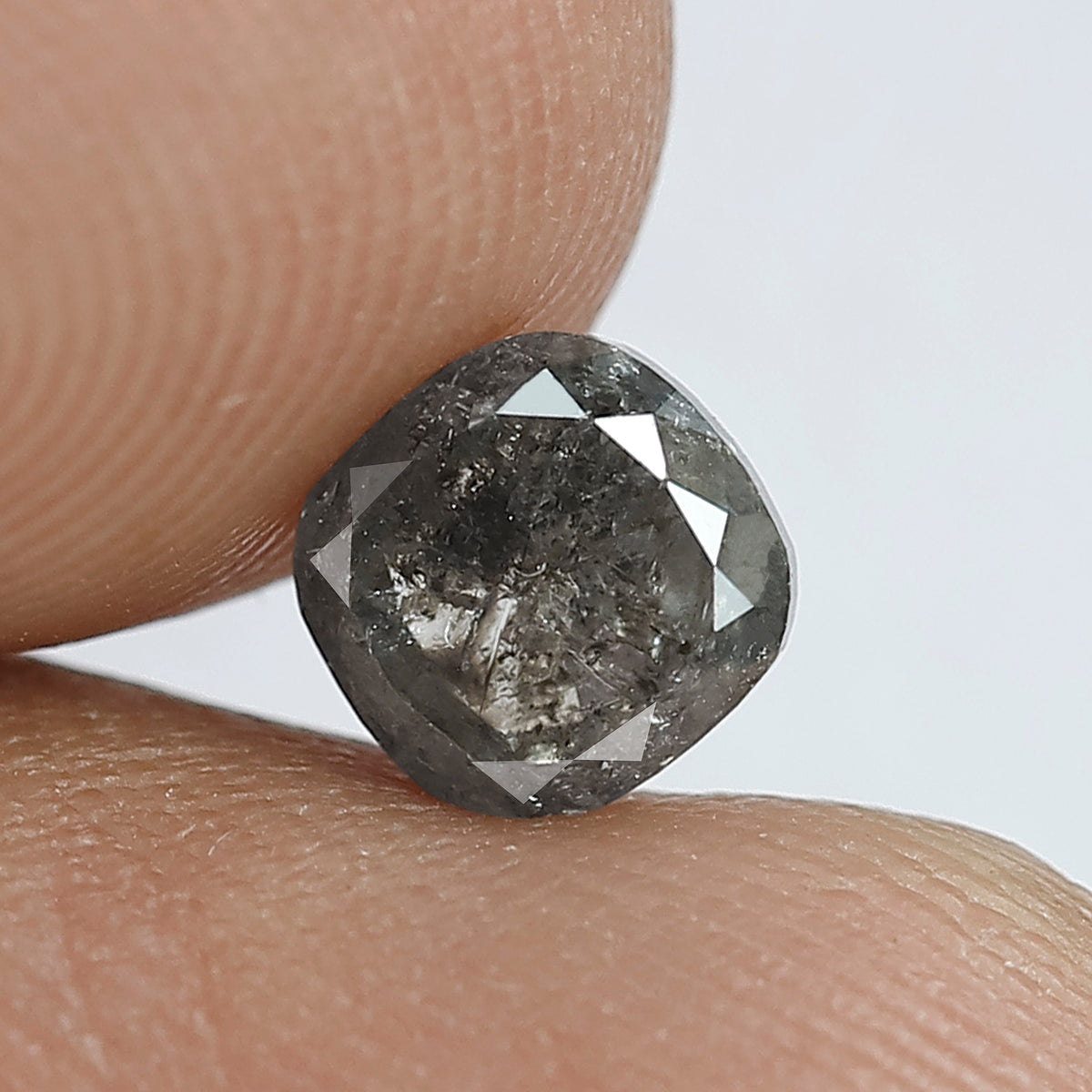 1.08 CT, 5.50 x 5.50 mm Cushion cut Salt and Pepper Diamond, Natural Gray Black Translucent Loose Diamond For Anniversary Ring