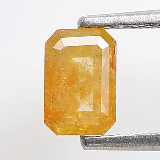 0.93 CT Emerald Shape Loose Earth Mined Diamond, Natural Orangish Yellow Conflict Free Rustic Diamond For Jewelry