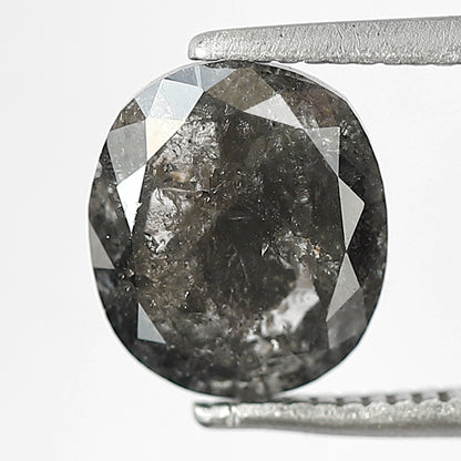 2.16 CT Oval Shape Salt and Pepper Diamond, 8.5 mm Natural Gray Black Loose Diamond For Anniversary Ring