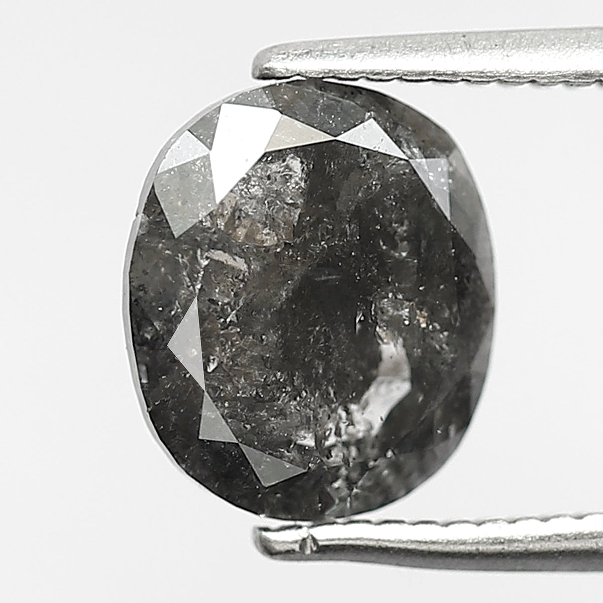 2.16 CT Oval Shape Salt and Pepper Diamond, 8.5 mm Natural Gray Black Loose Diamond For Anniversary Ring