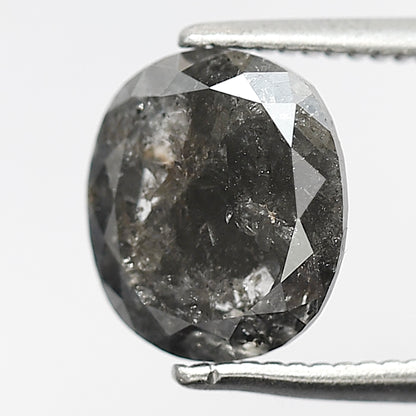2.16 CT Oval Shape Salt and Pepper Diamond, 8.5 mm Natural Gray Black Loose Diamond For Anniversary Ring