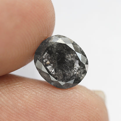 2.16 CT Oval Shape Salt and Pepper Diamond, 8.5 mm Natural Gray Black Loose Diamond For Anniversary Ring