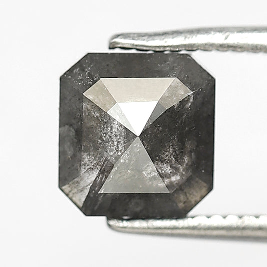 1.56 CT Asscher cut Loose Earth Mined Diamond, 6.40 mm Natural Salt and Pepper Diamond For Jewelry