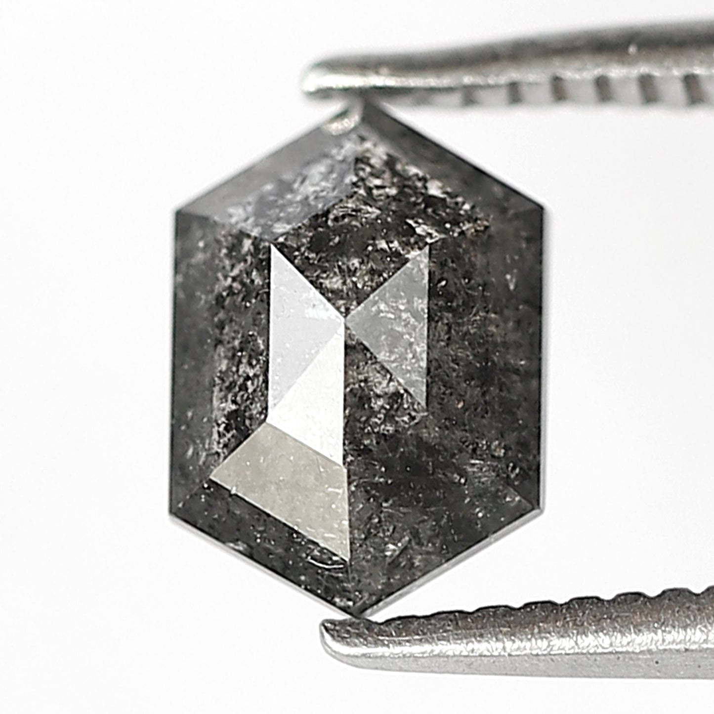 0.95 CT Hexagon Salt and Pepper Diamond, 7.50 x 5.20 mm Natural Gray Black Loose Diamond For Pendant