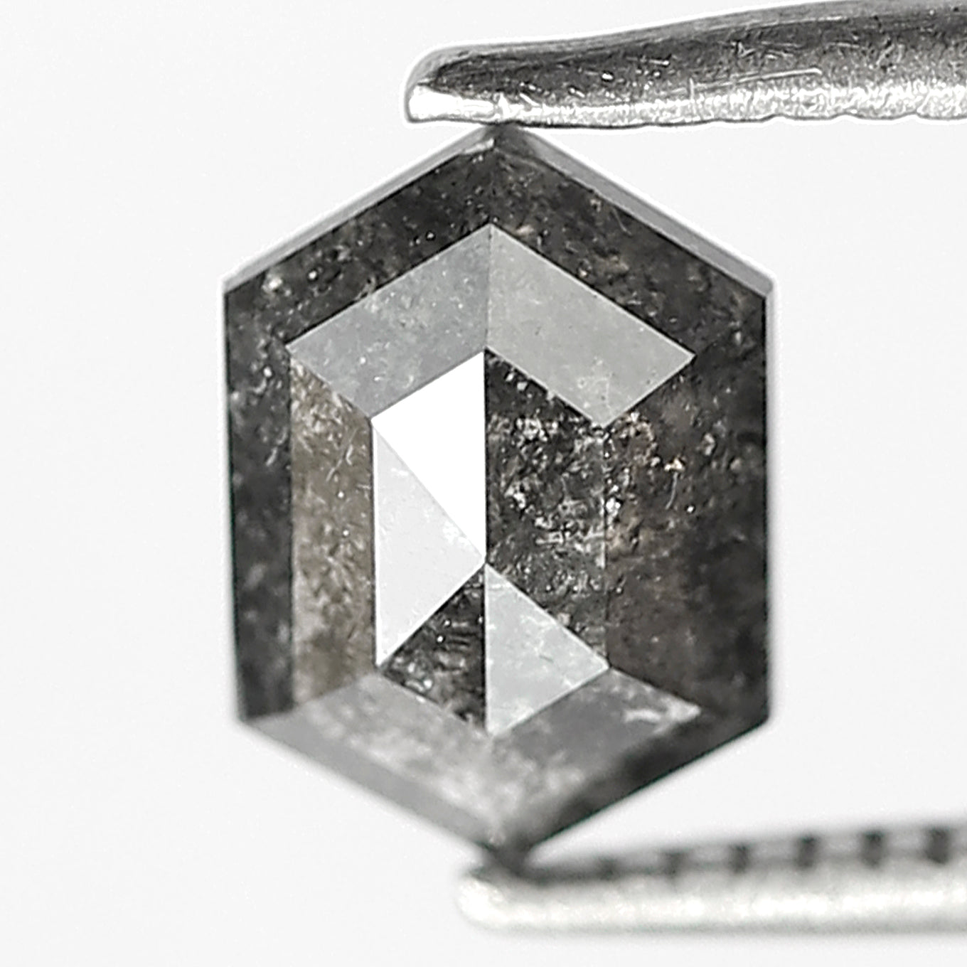 0.95 CT Hexagon Salt and Pepper Diamond, 7.50 x 5.20 mm Natural Gray Black Loose Diamond For Pendant