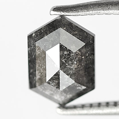 0.95 CT Hexagon Salt and Pepper Diamond, 7.50 x 5.20 mm Natural Gray Black Loose Diamond For Pendant