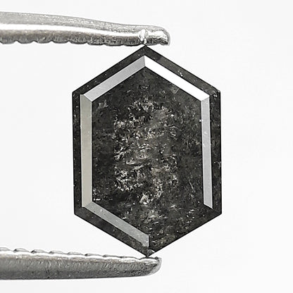 0.95 CT Hexagon Salt and Pepper Diamond, 7.50 x 5.20 mm Natural Gray Black Loose Diamond For Pendant