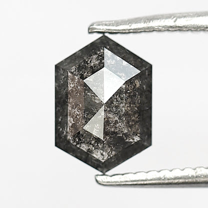 0.95 CT Hexagon Salt and Pepper Diamond, 7.50 x 5.20 mm Natural Gray Black Loose Diamond For Pendant