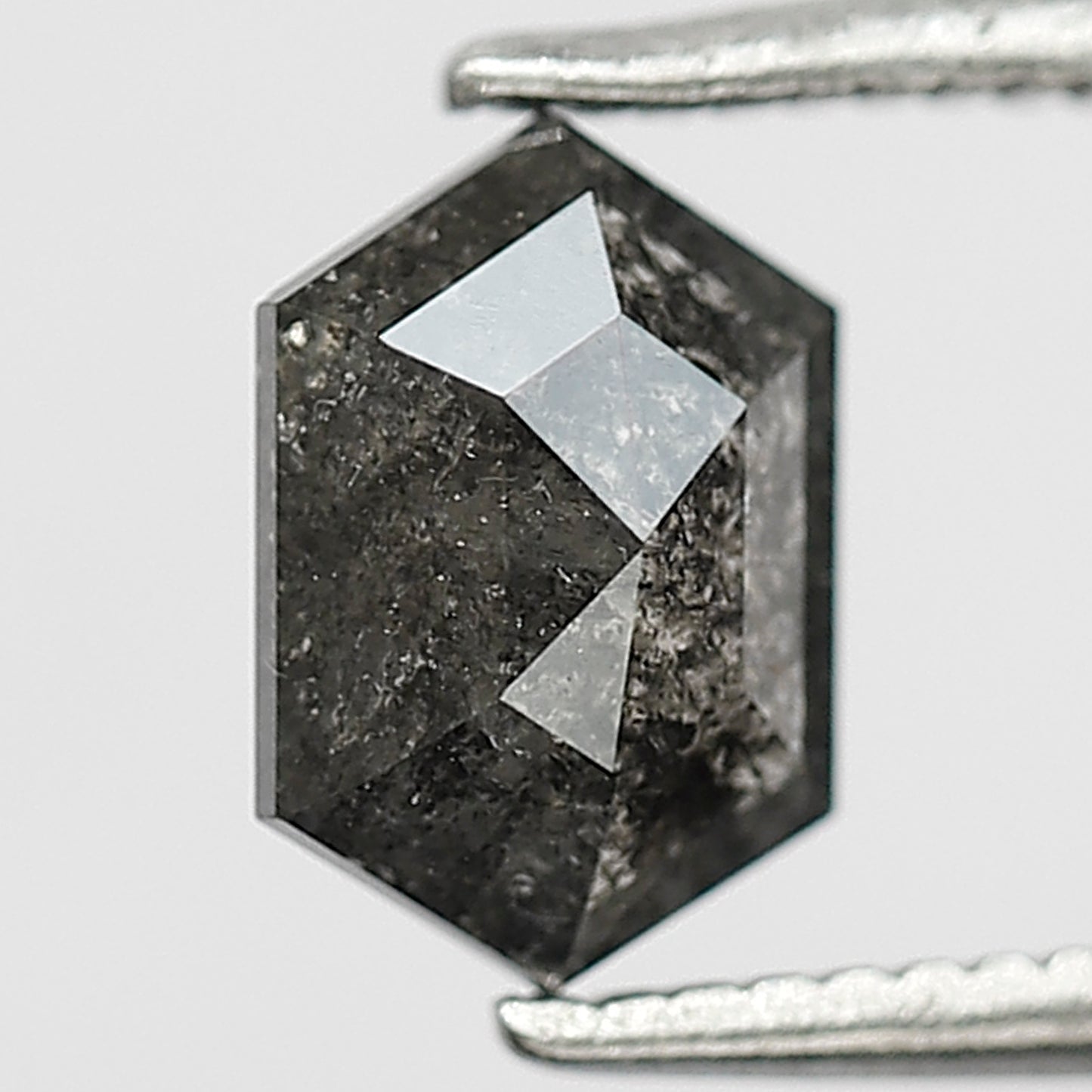 0.95 CT Hexagon Salt and Pepper Diamond, 7.50 x 5.20 mm Natural Gray Black Loose Diamond For Pendant
