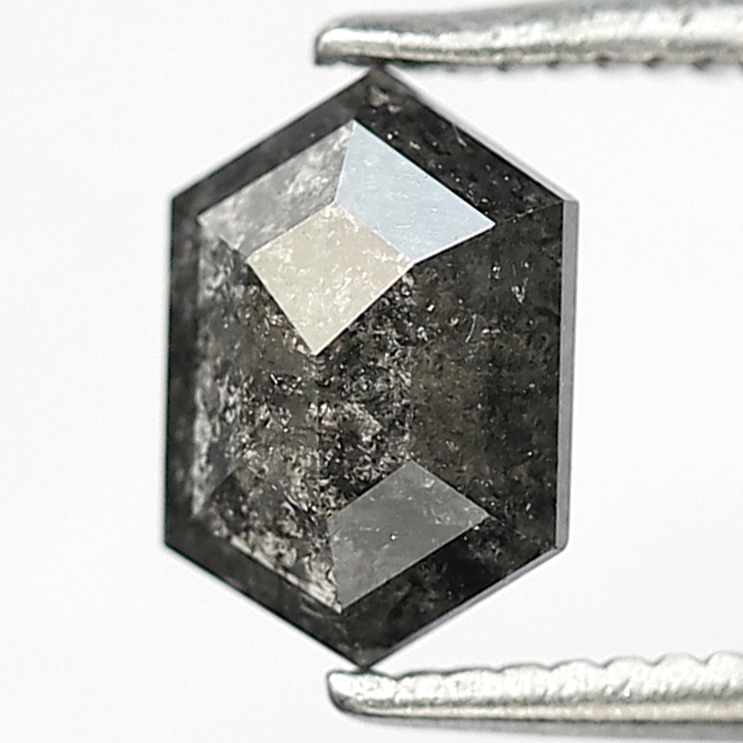 0.95 CT Hexagon Salt and Pepper Diamond, 7.50 x 5.20 mm Natural Gray Black Loose Diamond For Pendant