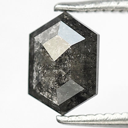 0.95 CT Hexagon Salt and Pepper Diamond, 7.50 x 5.20 mm Natural Gray Black Loose Diamond For Pendant