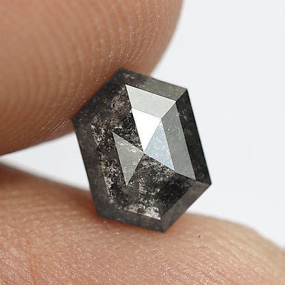 0.95 CT Hexagon Salt and Pepper Diamond, 7.50 x 5.20 mm Natural Gray Black Loose Diamond For Pendant