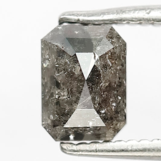 0.98 CT Emerald Shape Diamond Loose Natural Conflict Free 6 MM Natural Grey Black Color Diamond Salt and Pepper Diamond Ring