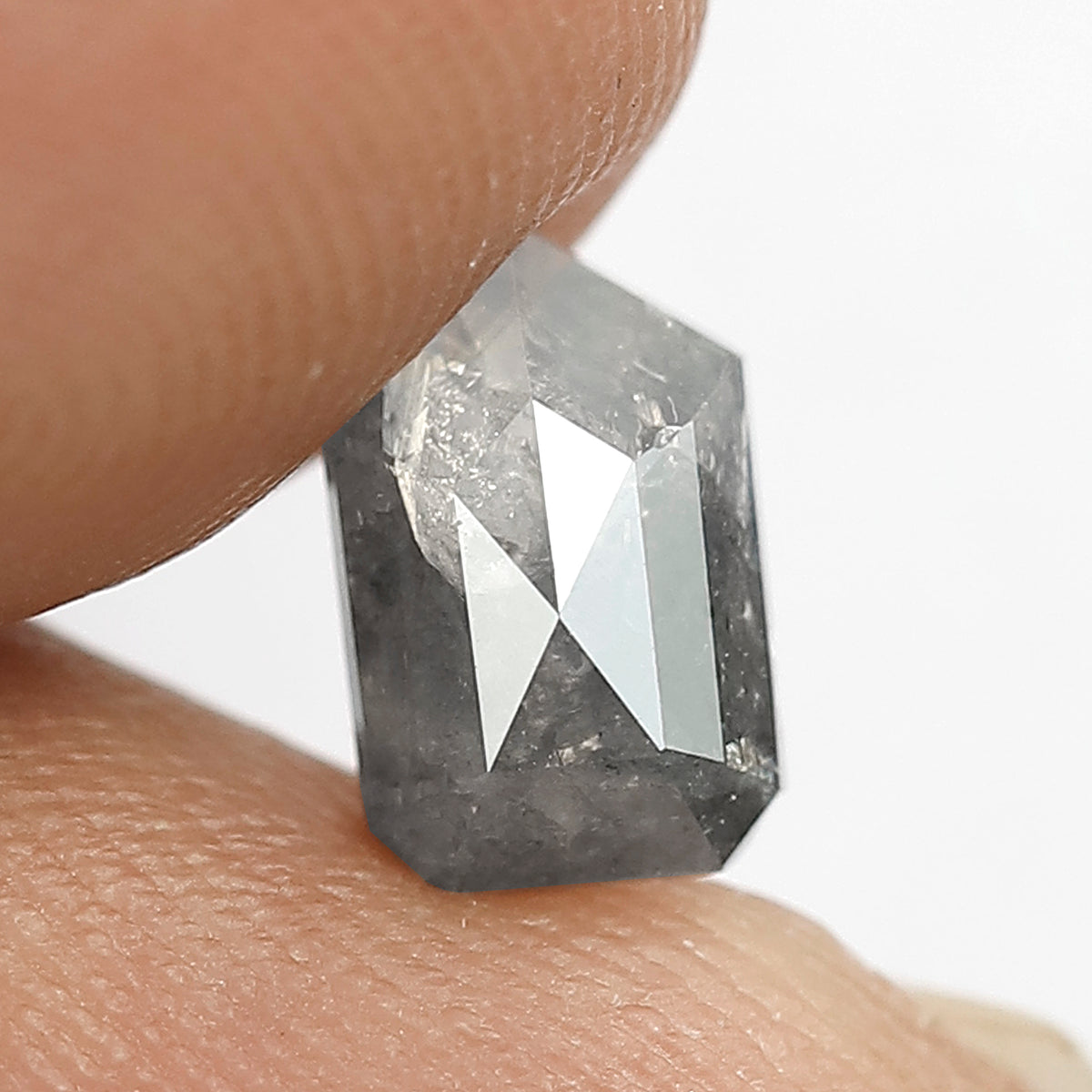 1.11 CT Geometric cut Salt and Pepper Loose Diamond, 7.80 mm Natural Misty Gray Black Diamond For Custom Jewelry