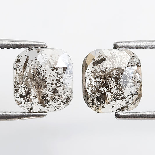 1.87 CT Pair of Cushion cut Salt and Pepper Diamonds, Natural Translucent Gray Black Loose Diamonds