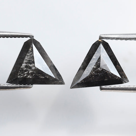 2.72 Ct Triangle Cut Salt and Pepper Diamond Pair, Natural Gray Black Loose Diamonds, Earth Mined Gems for Earrings