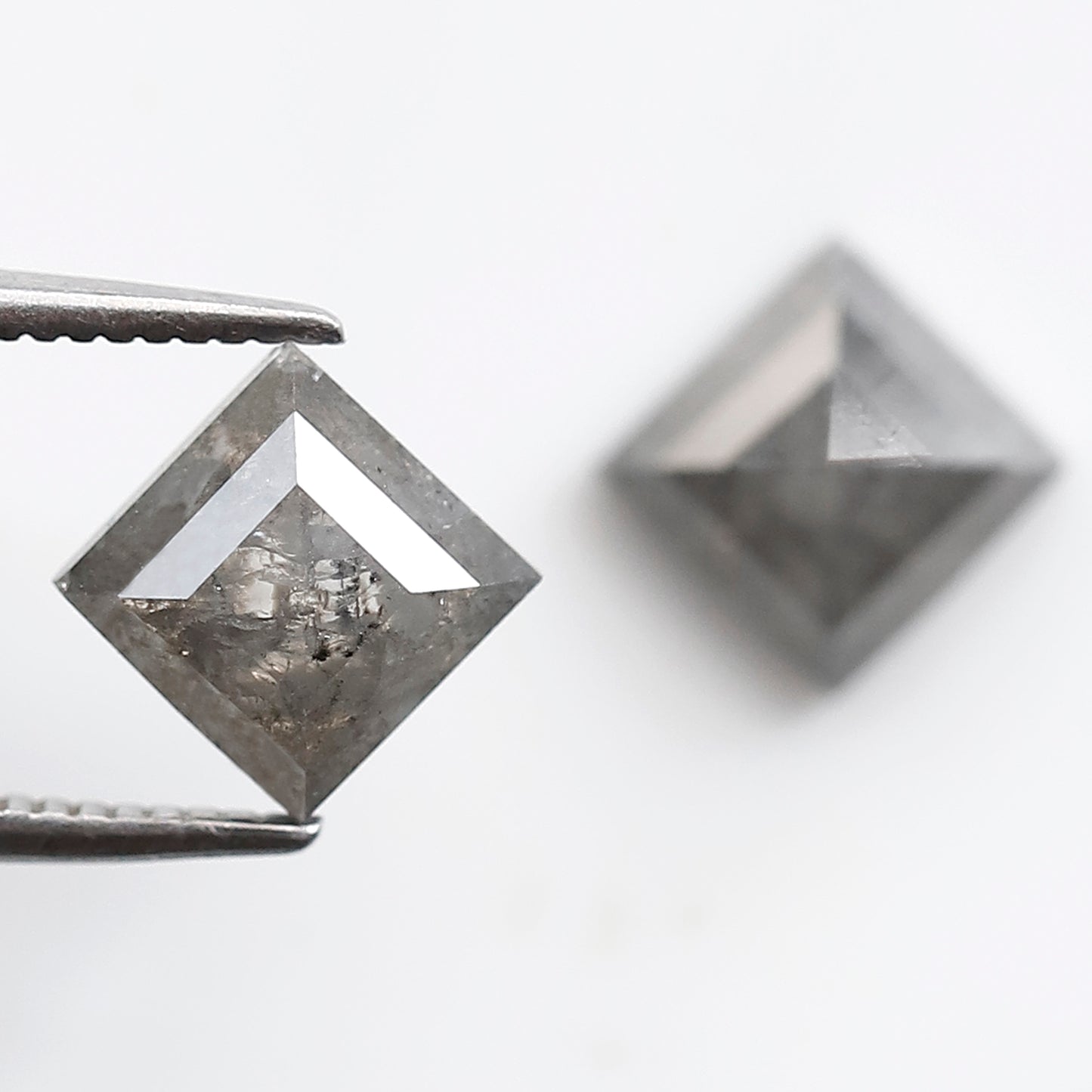 2.42 Ct Kite Shape Loose Diamond Pair, Natural Gray Black Salt and Pepper Diamonds, Unique Gems for Wedding Jewelry