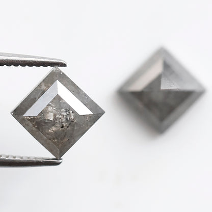 2.42 Ct Kite Shape Loose Diamond Pair, Natural Gray Black Salt and Pepper Diamonds, Unique Gems for Wedding Jewelry