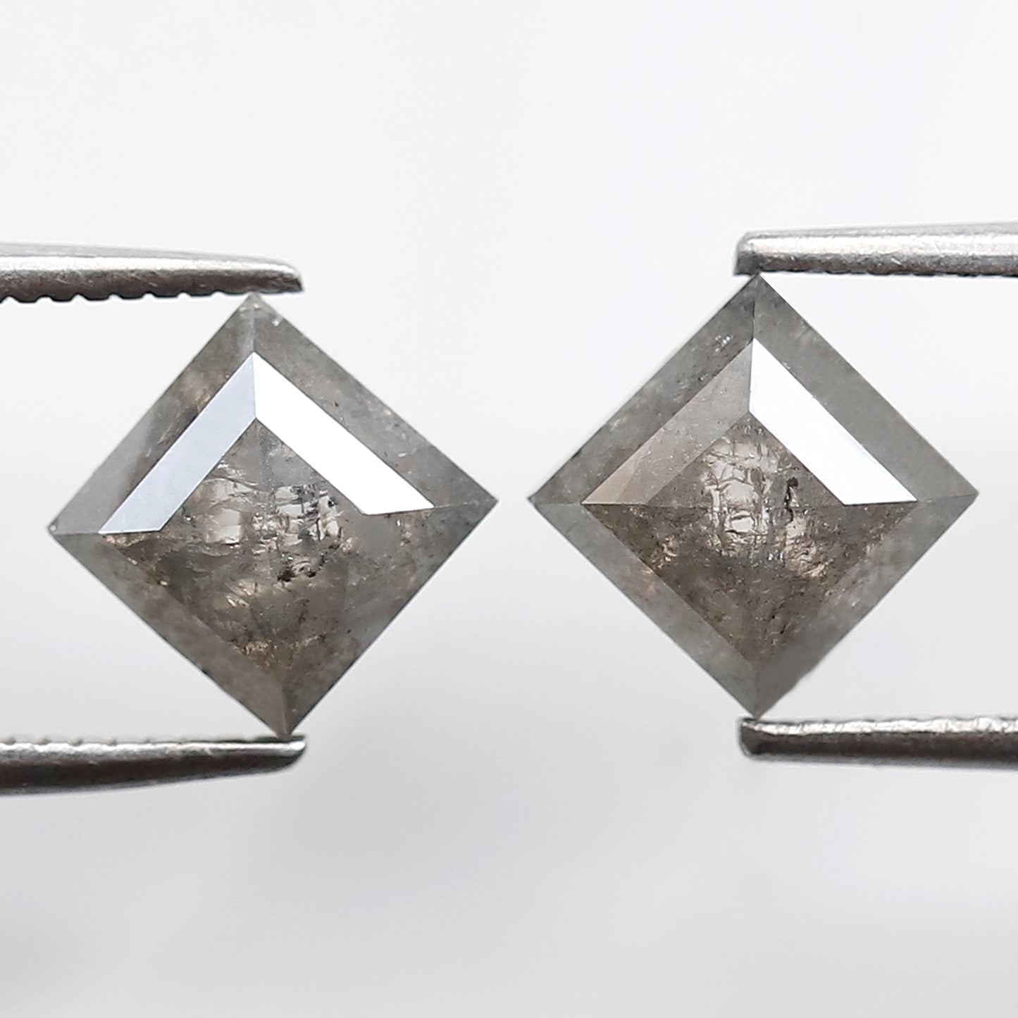 2.42 Ct Kite Shape Loose Diamond Pair, Natural Gray Black Salt and Pepper Diamonds, Unique Gems for Wedding Jewelry