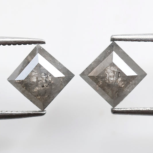 2.42 Ct Kite Shape Loose Diamond Pair, Natural Gray Black Salt and Pepper Diamonds, Unique Gems for Wedding Jewelry