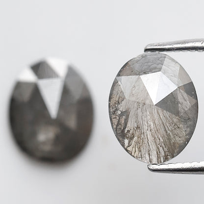 2.16 Ct Pair of Oval Cut Salt and Pepper Diamonds, Natural Gray Black Ethical Loose Diamonds for Wedding Jewelry & Earrings