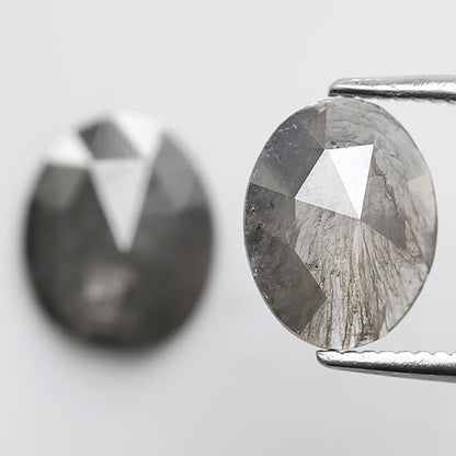 2.16 Ct Pair of Oval Cut Salt and Pepper Diamonds, Natural Gray Black Ethical Loose Diamonds for Wedding Jewelry & Earrings
