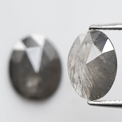 2.16 Ct Pair of Oval Cut Salt and Pepper Diamonds, Natural Gray Black Ethical Loose Diamonds for Wedding Jewelry & Earrings