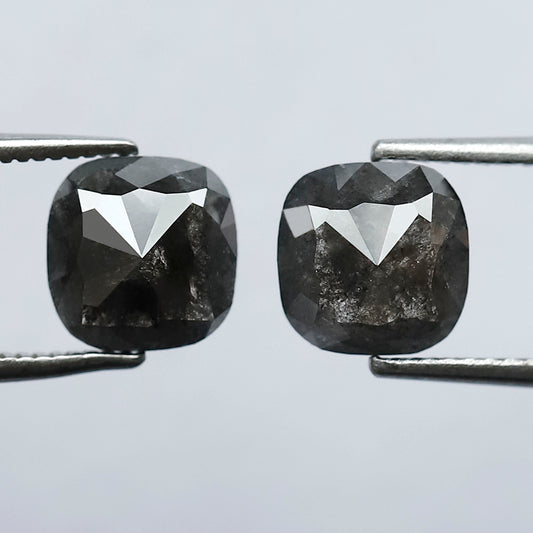 3 CT 7 MM Pair Of salt and pepper Cushion Shape Diamond Grey Black Color Diamond For Jewelry