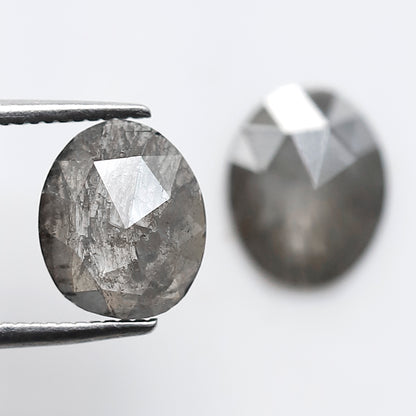 2.16 Ct Pair of Oval Cut Salt and Pepper Diamonds, Natural Gray Black Ethical Loose Diamonds for Wedding Jewelry & Earrings