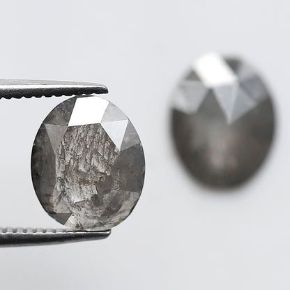 2.16 Ct Pair of Oval Cut Salt and Pepper Diamonds, Natural Gray Black Ethical Loose Diamonds for Wedding Jewelry & Earrings
