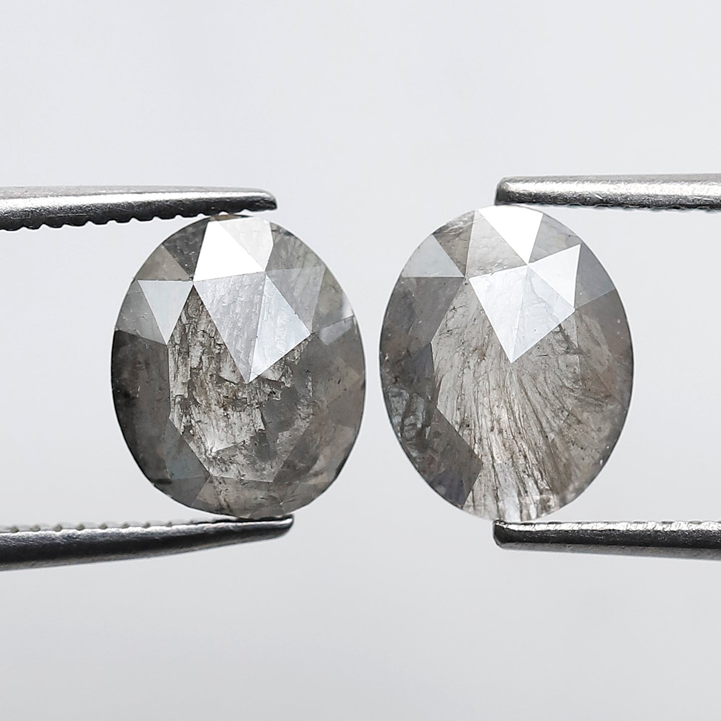 2.16 Ct Pair of Oval Cut Salt and Pepper Diamonds, Natural Gray Black Ethical Loose Diamonds for Wedding Jewelry & Earrings