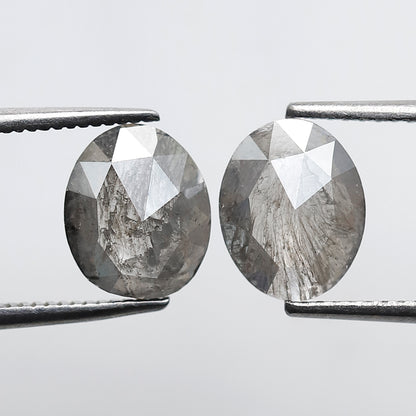 2.16 Ct Pair of Oval Cut Salt and Pepper Diamonds, Natural Gray Black Ethical Loose Diamonds for Wedding Jewelry & Earrings
