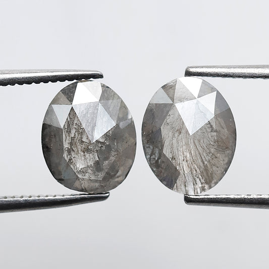 2.16 Ct Pair of Oval Cut Salt and Pepper Diamonds, Natural Gray Black Ethical Loose Diamonds for Wedding Jewelry & Earrings