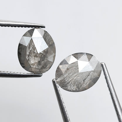 2.16 Ct Pair of Oval Cut Salt and Pepper Diamonds, Natural Gray Black Ethical Loose Diamonds for Wedding Jewelry & Earrings