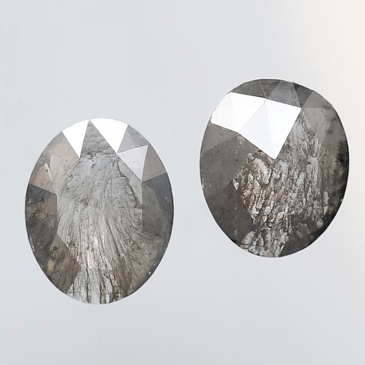 2.16 Ct Pair of Oval Cut Salt and Pepper Diamonds, Natural Gray Black Ethical Loose Diamonds for Wedding Jewelry & Earrings