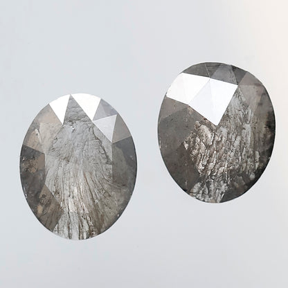 2.16 Ct Pair of Oval Cut Salt and Pepper Diamonds, Natural Gray Black Ethical Loose Diamonds for Wedding Jewelry & Earrings