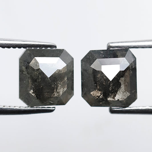 3.01 CT Asscher cut Natural Diamond Pair, Natural Gray Black 6.90 x 6.50 mm Conflict Free Loose Diamonds