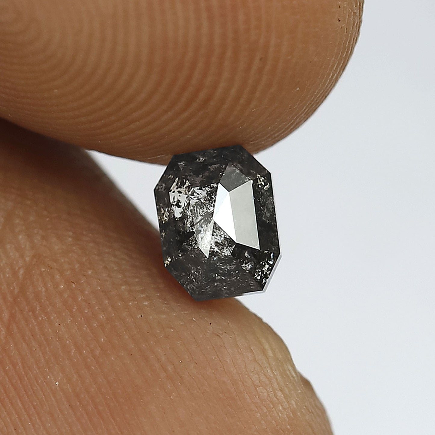 0.78 CT Emerald cut Loose Natural Diamond, 5.50 x 4.40 mm Gray Black Salt and Pepper Diamond For Anniversary Ring